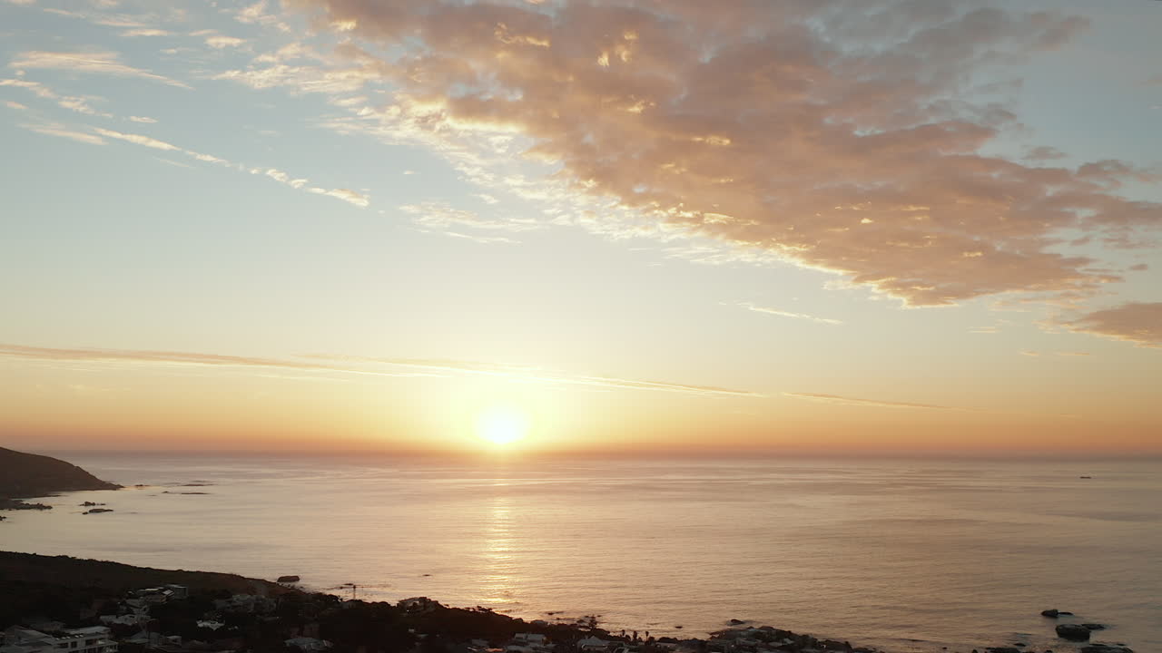 Panoramic View Of The Sunset In Bakoven, Cape Town, South Africa - aerial shot