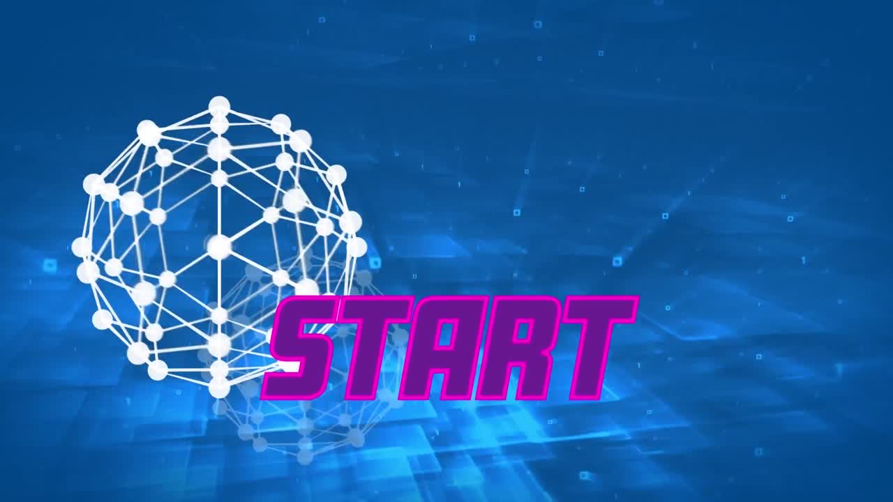 Animation of start and sphere made of connections on blue background