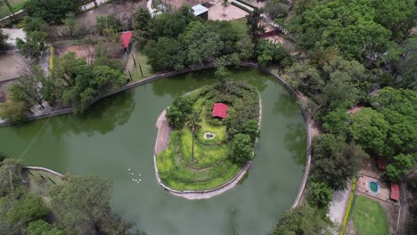 aerial shot of a zoo lake