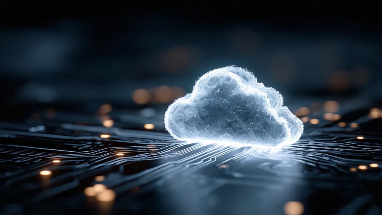 An Ethereal Cloud Rendering Hovering Over a Circuit Board, Representing Cloud Computing and Digital Connectivity in a Modern Tech Environment