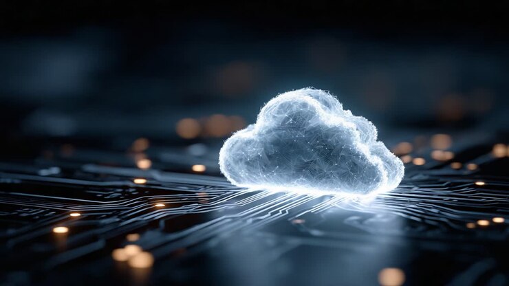 An Ethereal Cloud Rendering Hovering Over a Circuit Board, Representing Cloud Computing and Digital Connectivity in a Modern Tech Environment