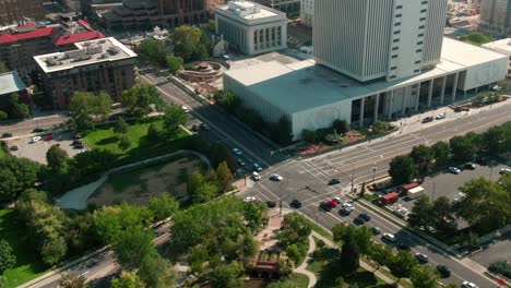 great aerial view of west temple street on salt lake city utah