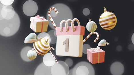 animation of calendar with 1 number date and christmas decorations