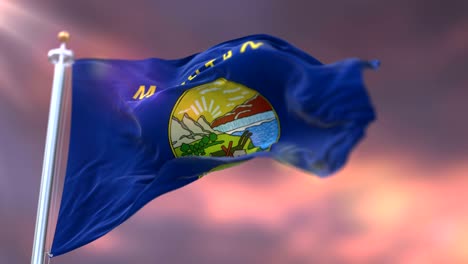 flag of montana state at sunset, region of the united states - loop