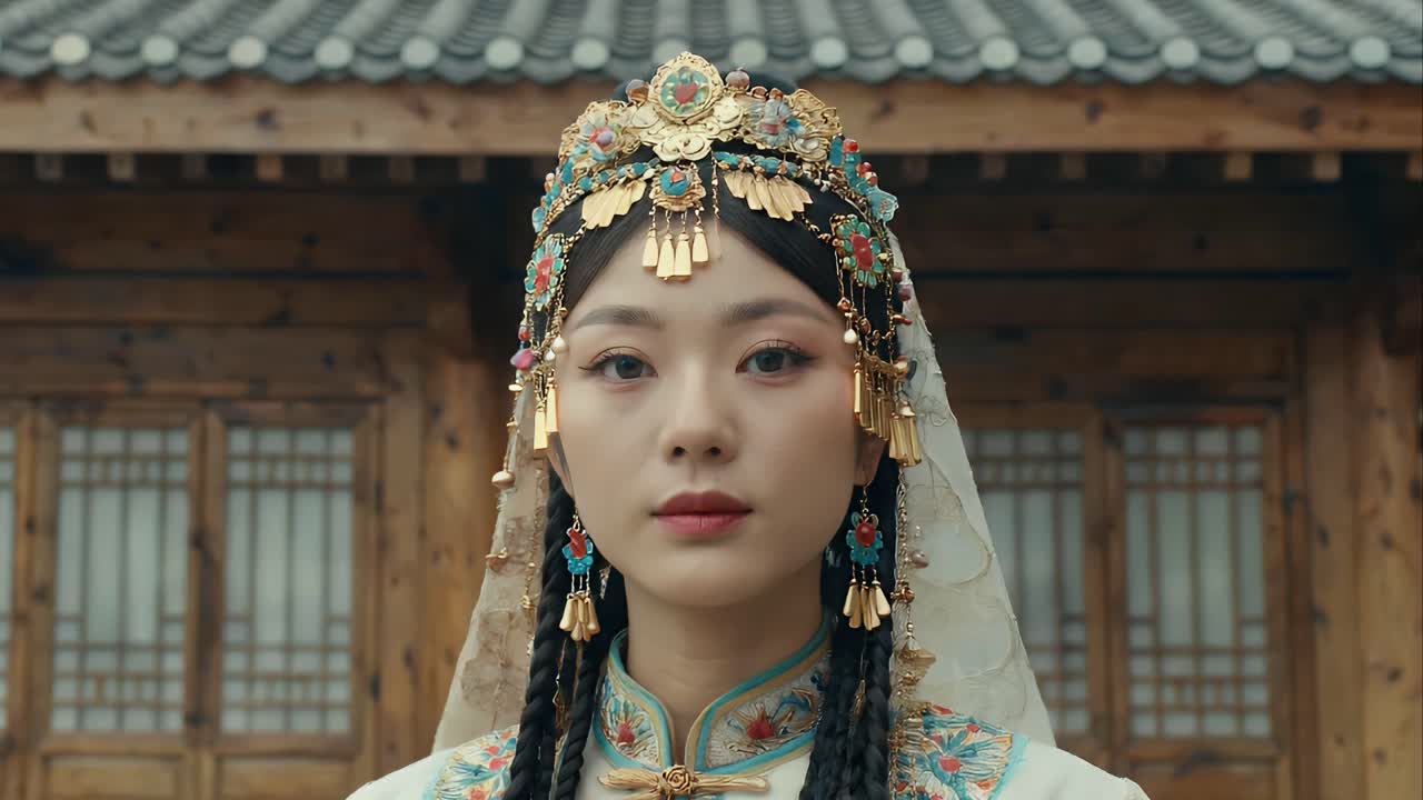 Beautiful Asian Woman in Ornate Traditional Ethnic Costume