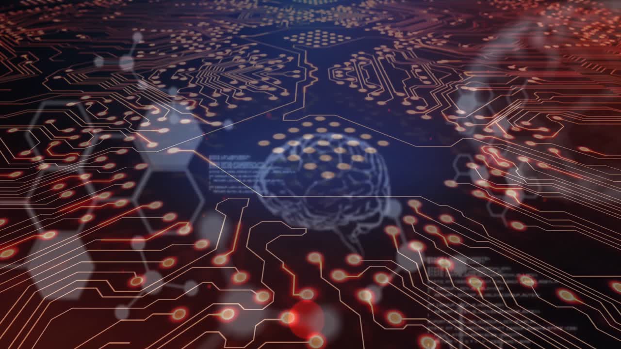 animación del procesamiento de datos y la red de conexiones sobre fondo negro