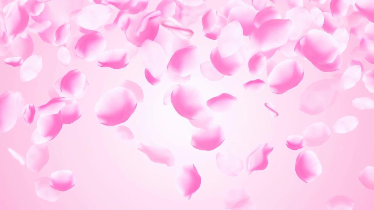 Kelopak Mawar Merah Muda Berjatuhan Lembut di Atas Latar Belakang Pastel Lembut, Bokeh Sinematik, Lorong Pernikahan Romantis