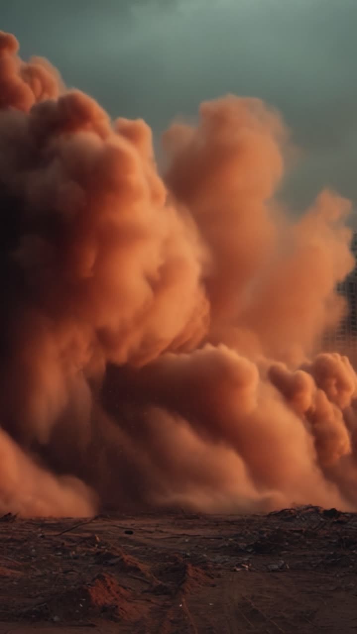 A Dramatic Display of Dust and Debris: The Raw Power of a Massive Dust Cloud Erupting in Urban Terrain, Transforming the Landscape into a Scene of Natural Chaos