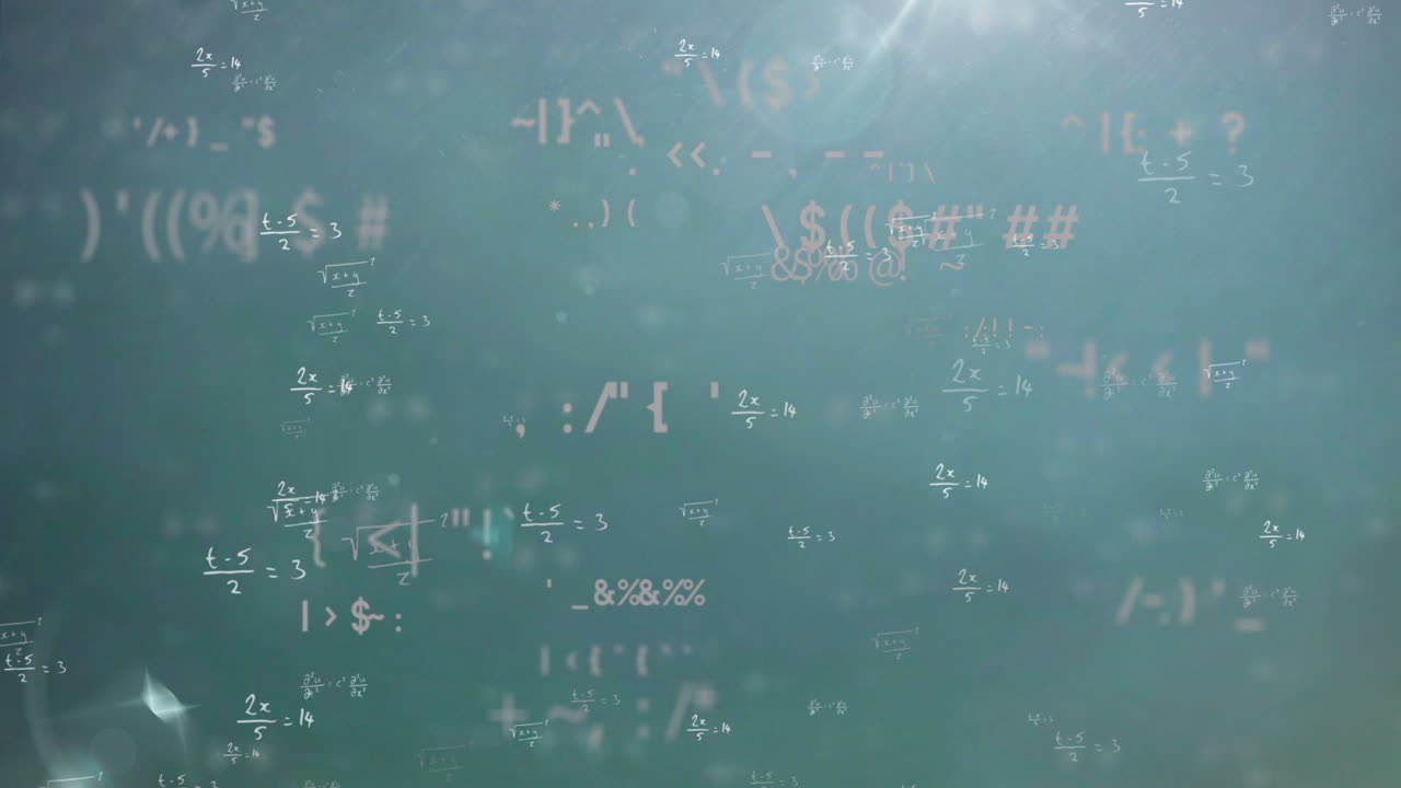 Animation of mathematical equations and symbols floating over blurred background