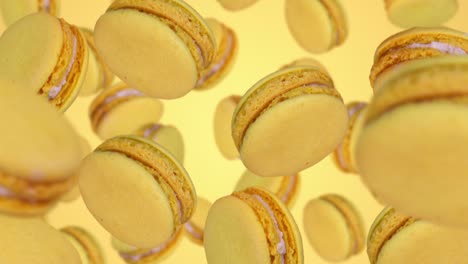 macarrones amarillos cayendo hacia abajo. cámara lenta