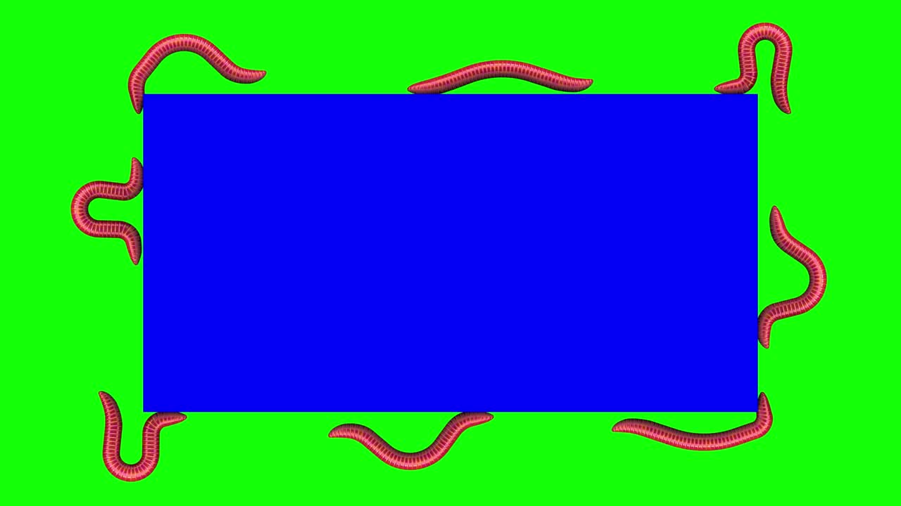 Worms on blue rectangle, looping 3D animation