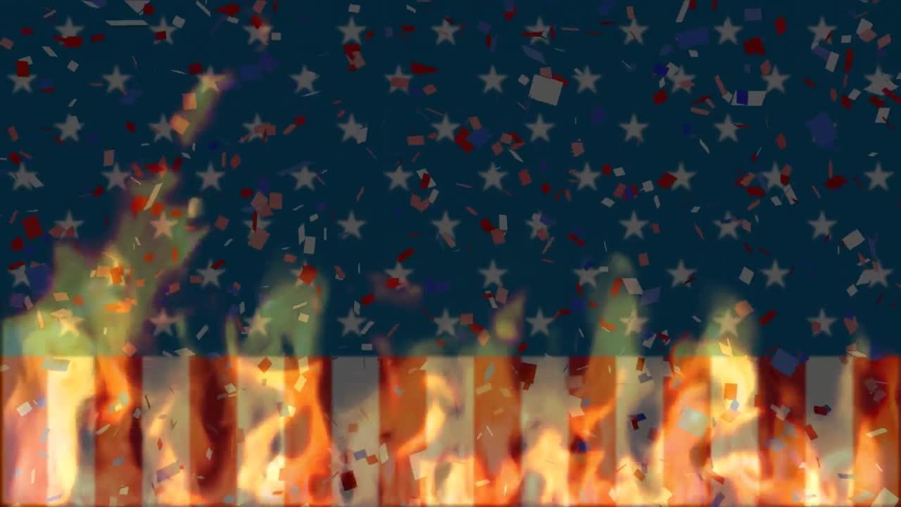 Animation of waving usa flag and flames