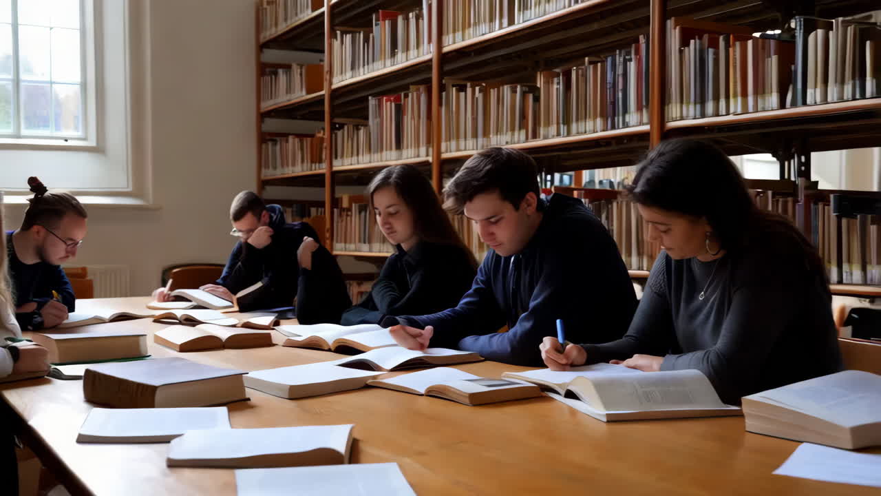 도서관에서 공부하는 학생