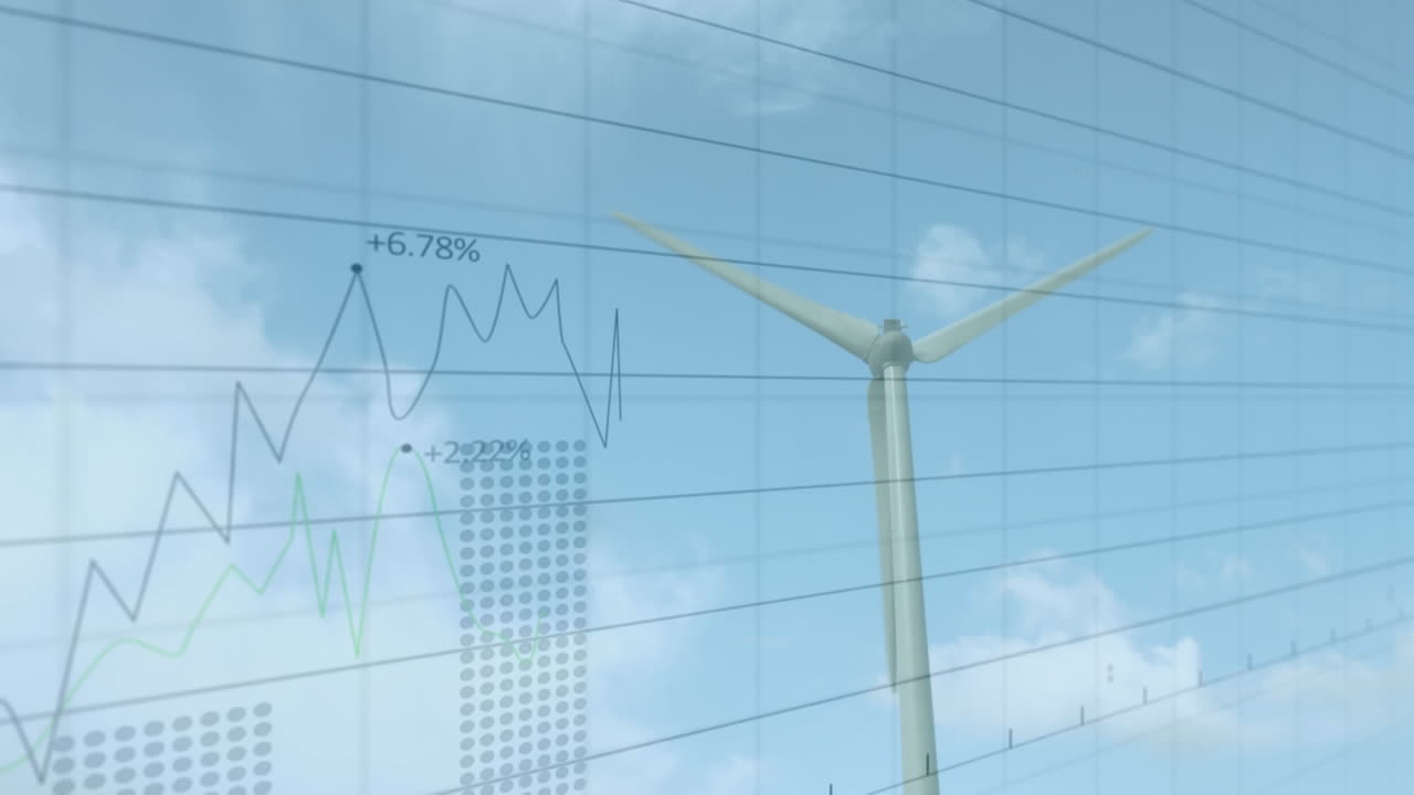 풍력 터빈을 통해 금융 데이터 처리의 애니메이션