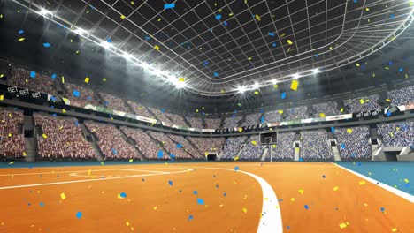 animation of confetti falling over sports stadium