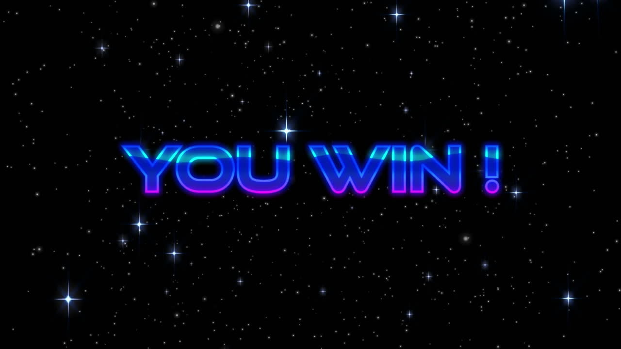 검은색 배경의 별 위에 텍스트를 이기는 애니메이션