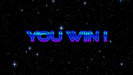 animación de usted ganar texto sobre estrellas en fondo negro