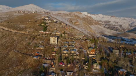 aerial pull out shot revealing el colorado and the farellones in the andes