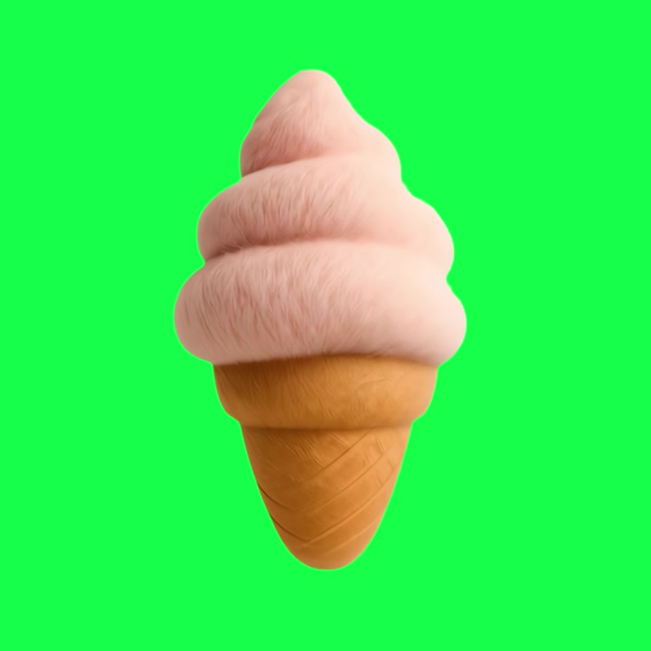 Cono gelato soft serve rosa soffice che ruota su schermo verde