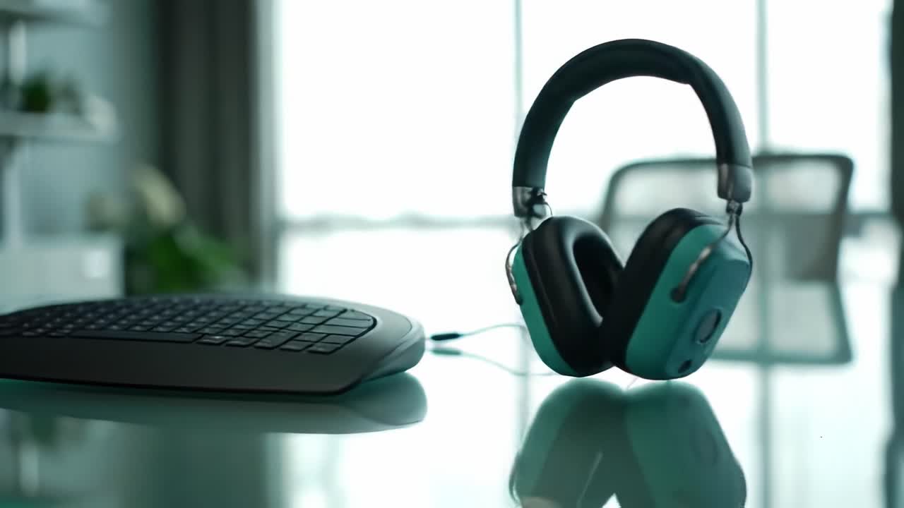 A Modern Workspace with a Stylish Headset and Projector: Enhancing Productivity and Collaboration in a Contemporary Office Environment