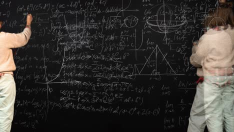 a mathematics professor is writing algebra formulas on a blackboard in looped time lapse