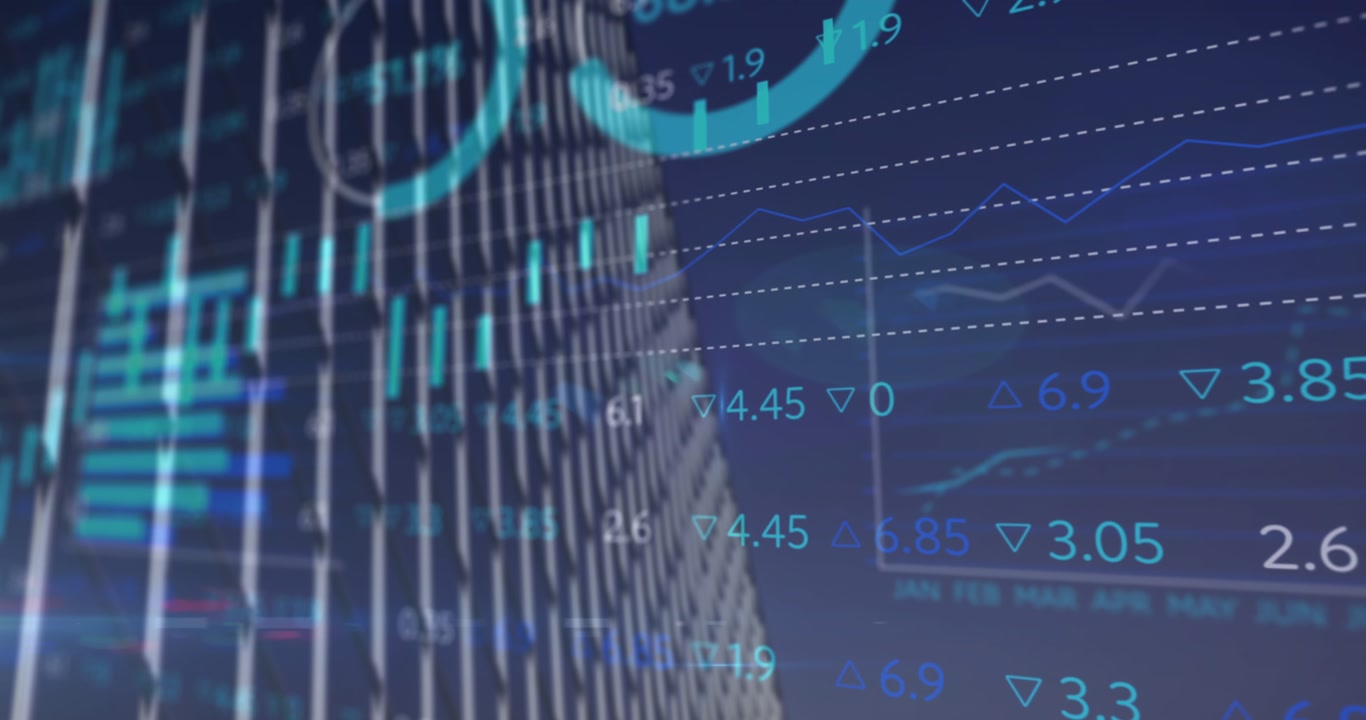 Animazione di elaborazione di dati finanziari su un grafico.