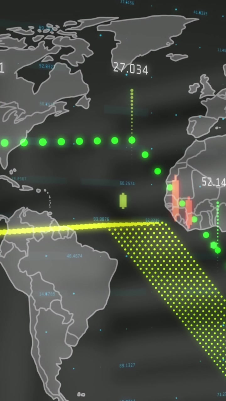 Animação de processamento de dados sobre o mapa-múndi