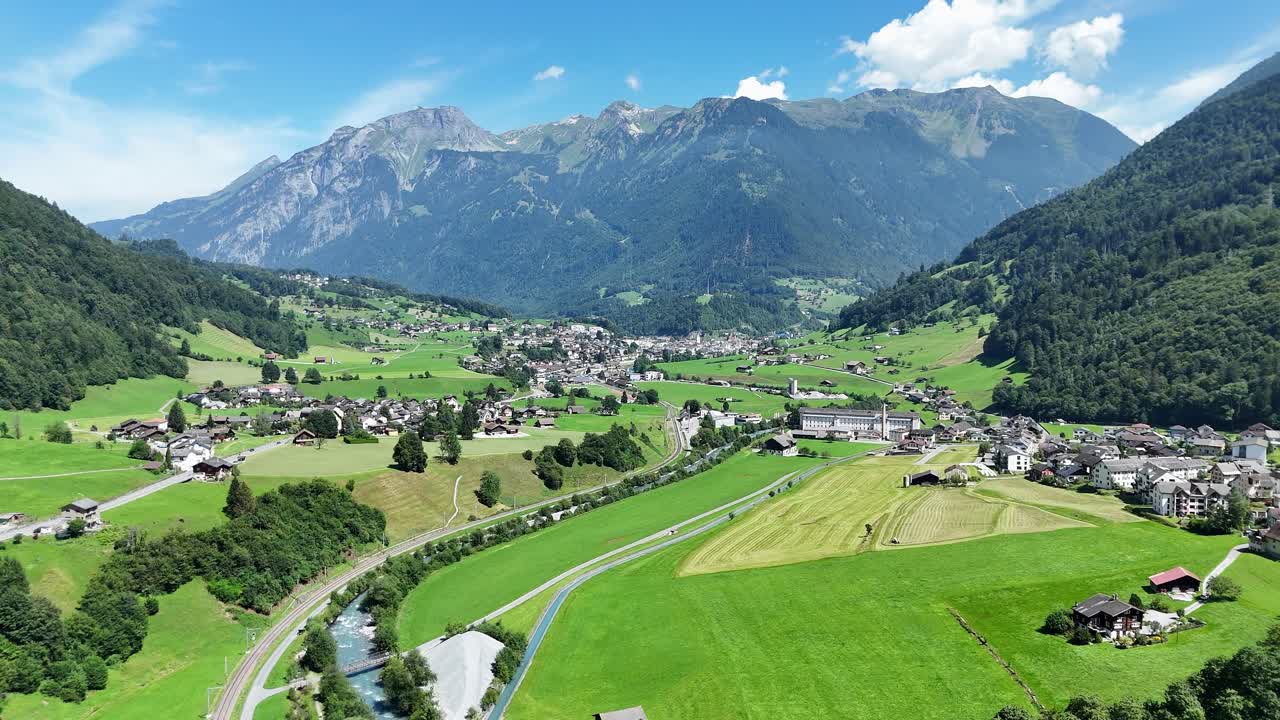 Aerial View of a Picturesque Mountain Village in the Alps