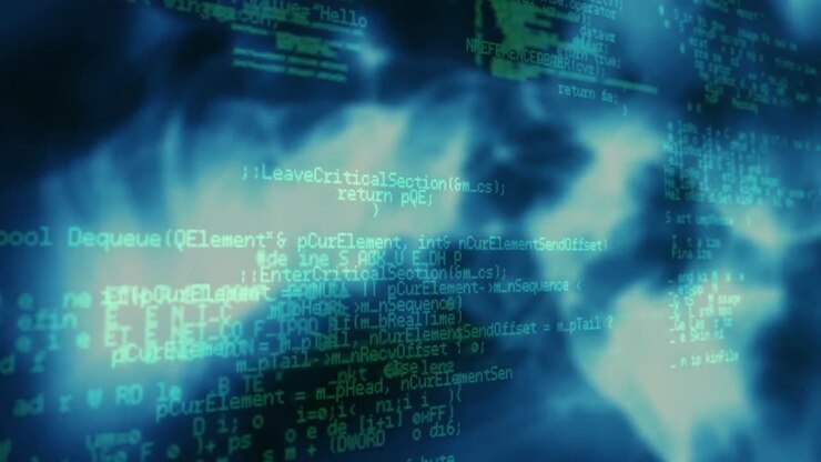 Animation of data processing in blue and black space