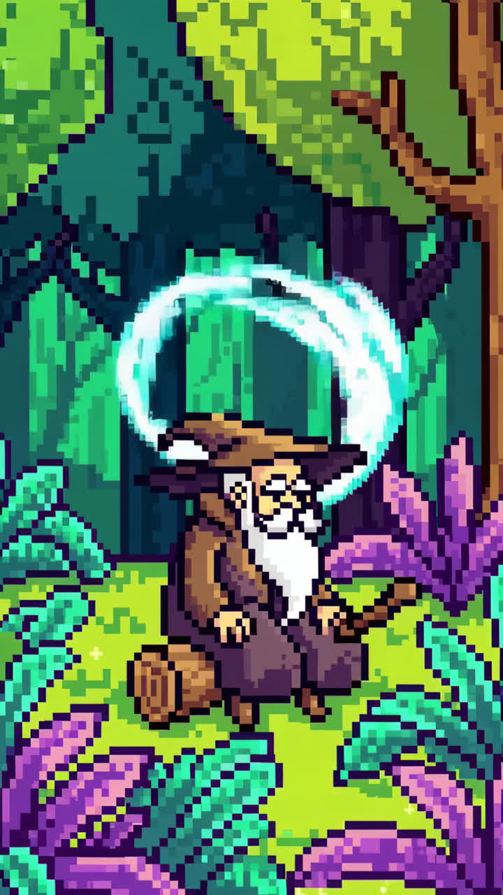 Peaceful Wizard in a Pixelated Forest