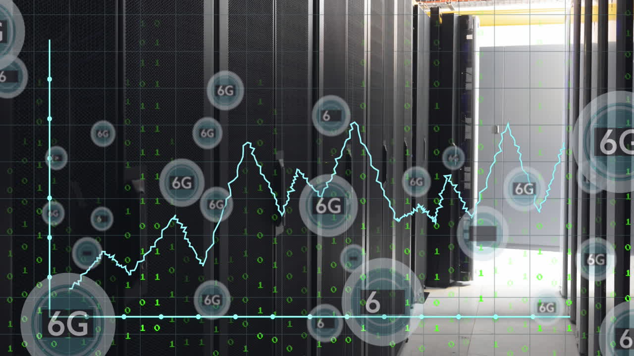 컴퓨터 서버를 통해 6g 텍스트 및 금융 데이터 처리의 애니메이션