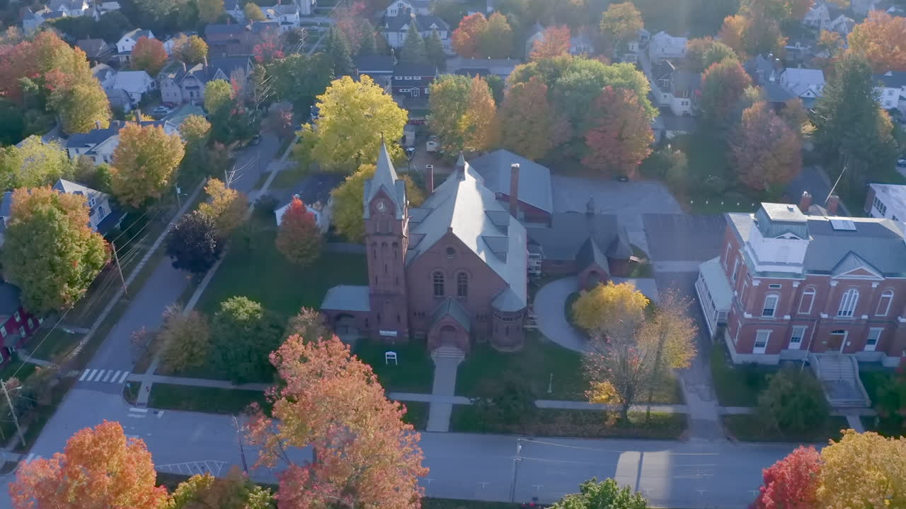 Aerial View of a Small Town in Autumn