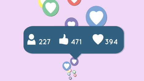 animation of social media icons and numbers over purple background