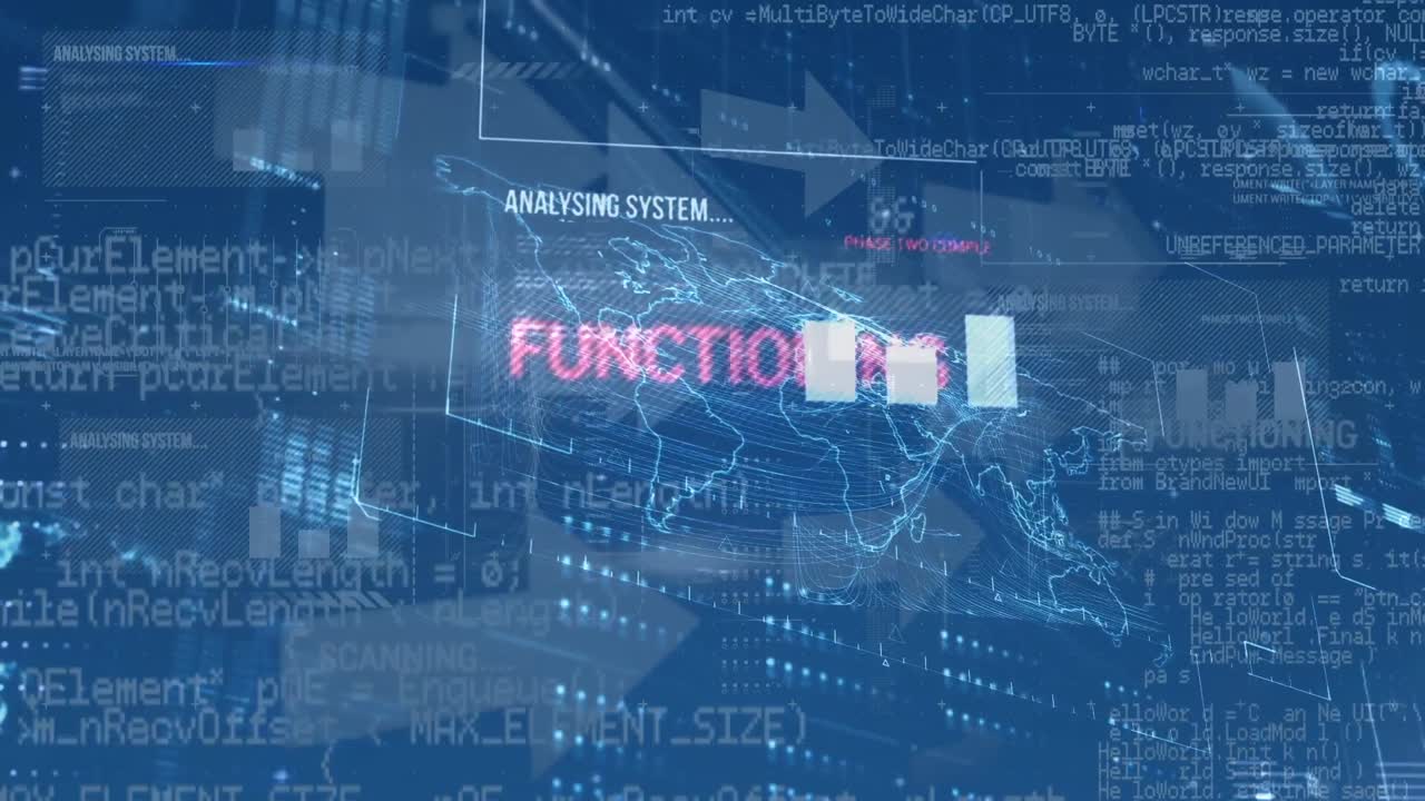 데이터 처리의 애니메이션과 파란색 배경에 있는 화살표