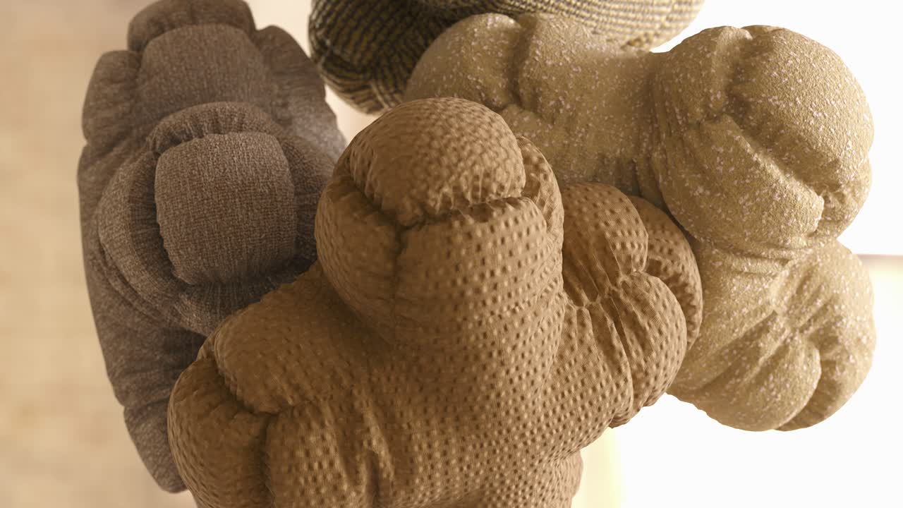 Heap of soft bodies spinning around. 3d animation