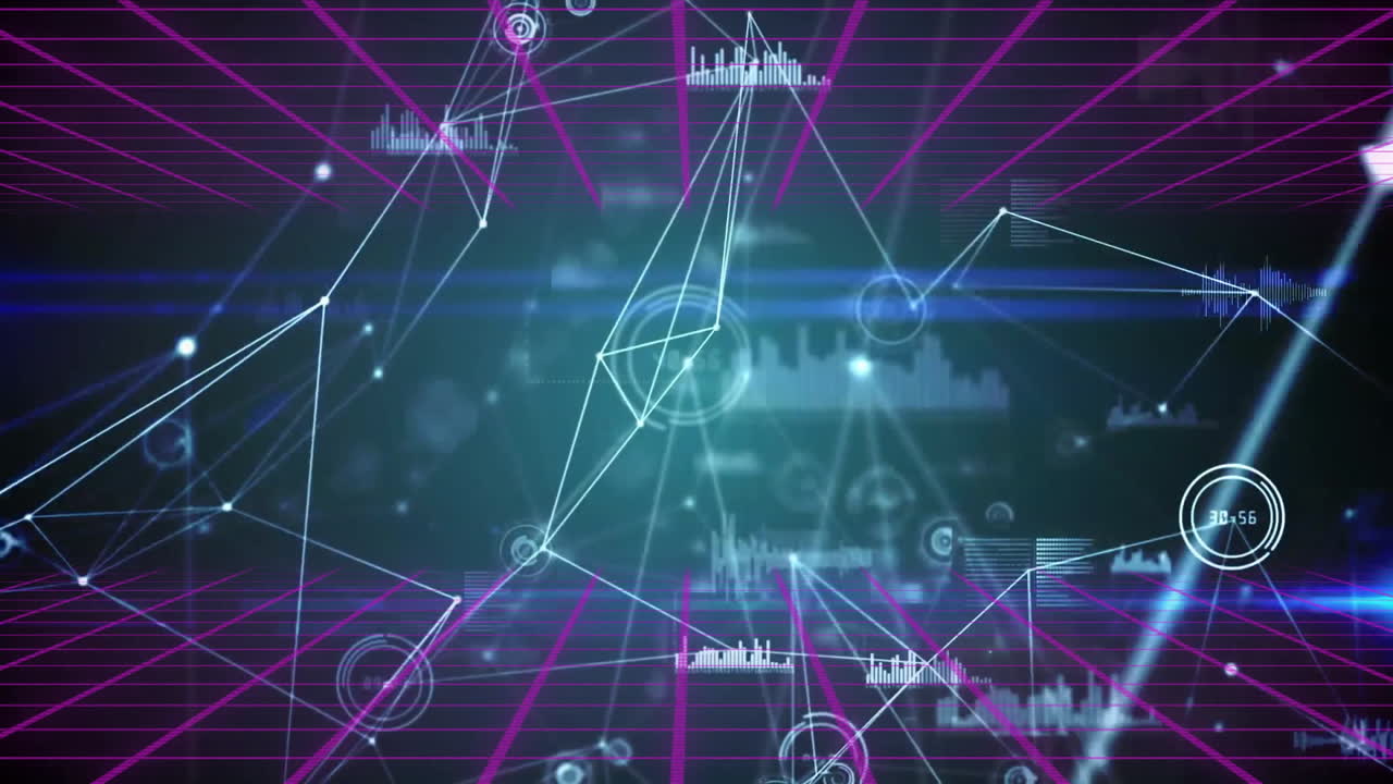 Animation of digital network with data visualization using graphs in school