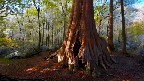 large hollow tree trunk in a forest