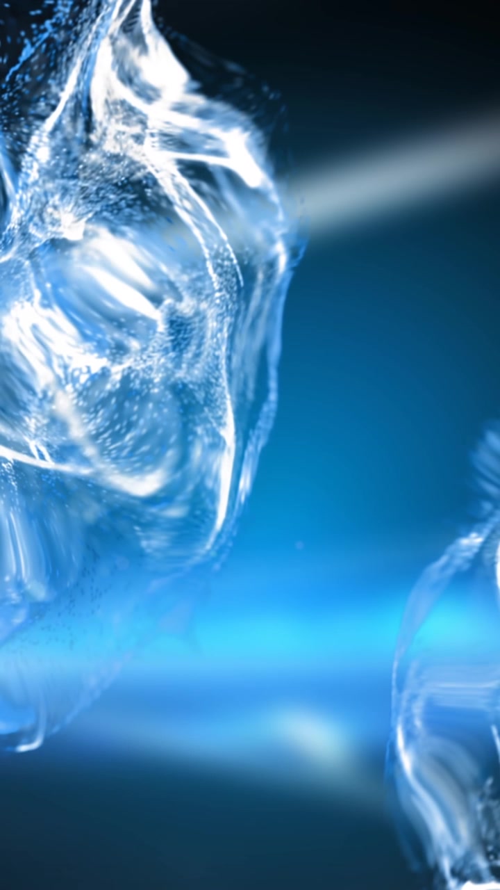 Animation of blue and white fluids moving with blue lights on black background