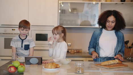 family breakfast in the kitchen