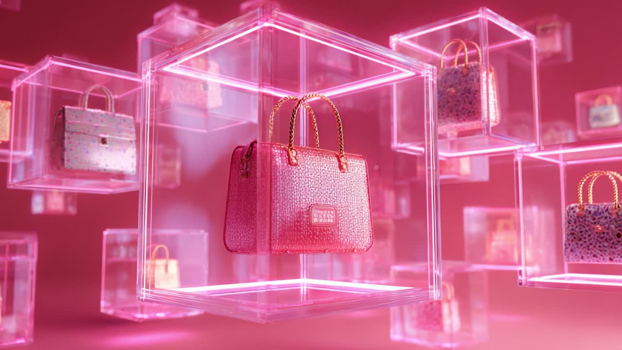 Handbags in Pink Display Cases