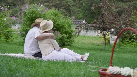 senior couple have a picnic in park