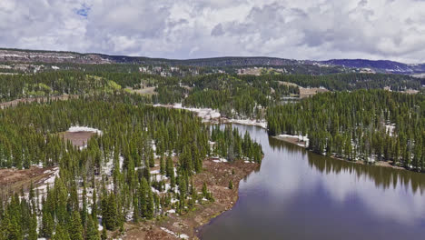 high speed flyover of summit lake at the grand mesa in colorado