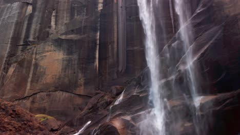 slow panning shot from rock in foreground to reveal vernal falls