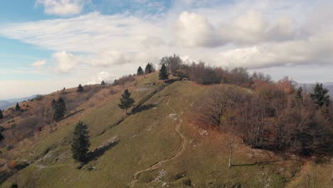 aerial view of 1st world war mountain battlefield kolovrat in slovenia, drone flying forward