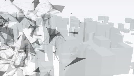 animation of network of connections over 3d cityscape