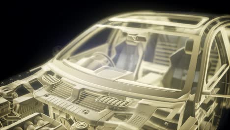 Holographic-animation-of-3D-wireframe-car-model-with-engine