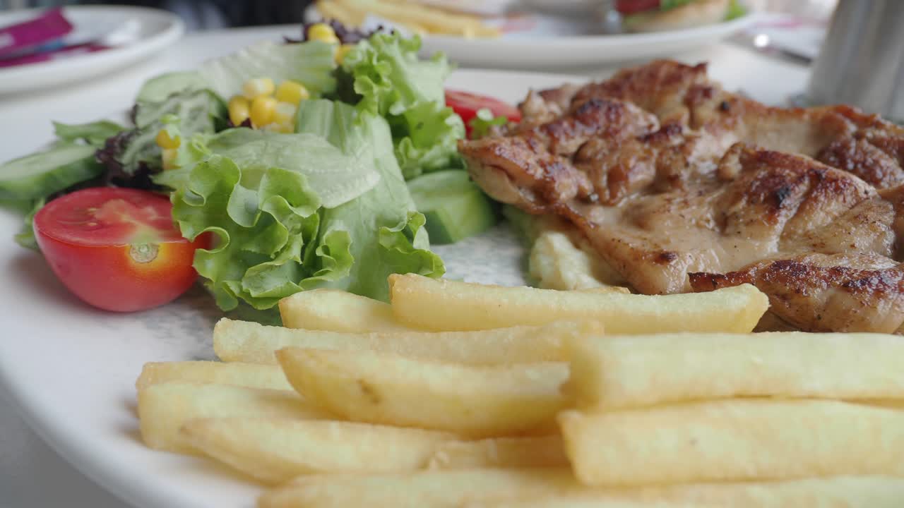 Chicken with French Fries and Salad