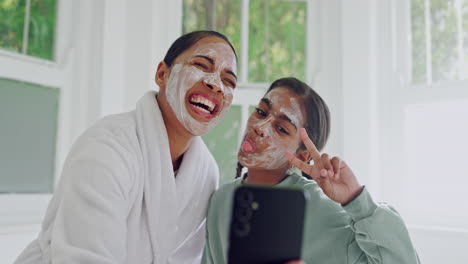 facial, mother or selfie of child with peace sign