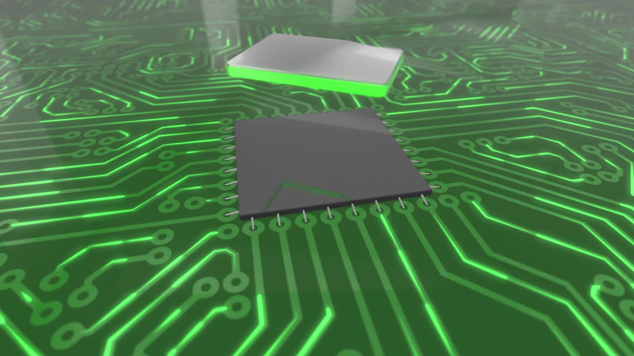 Dark green rotating computer circuit board concept folder loop 4K