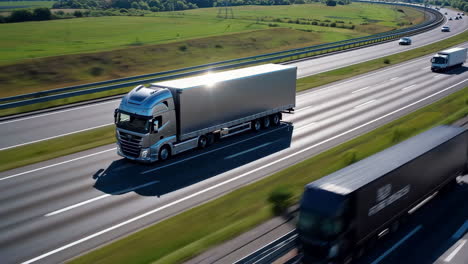 trucks on highway with landscape view
